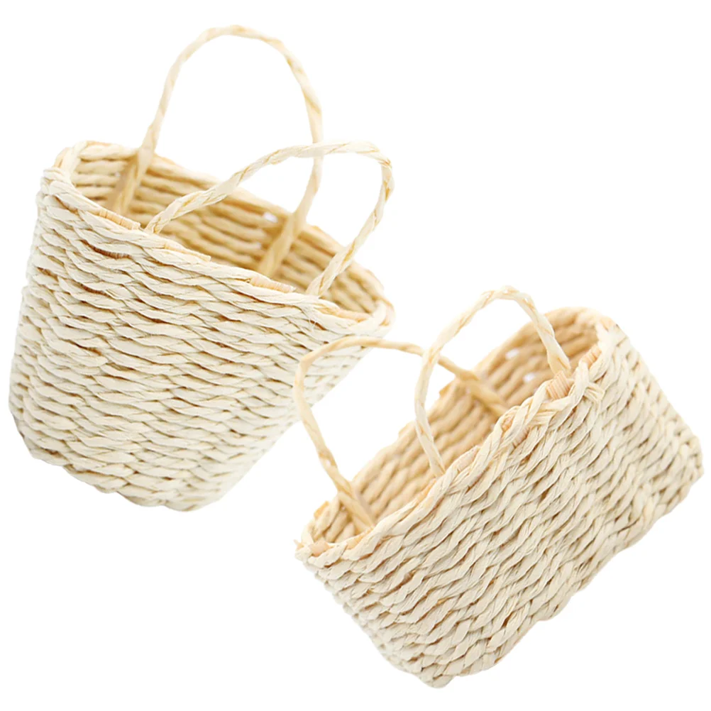 

2 Pcs Dollhouse Mini Woven Basket Ornaments Adornments Decor Kids Accessory Adorable Home Trend Supply Supplies