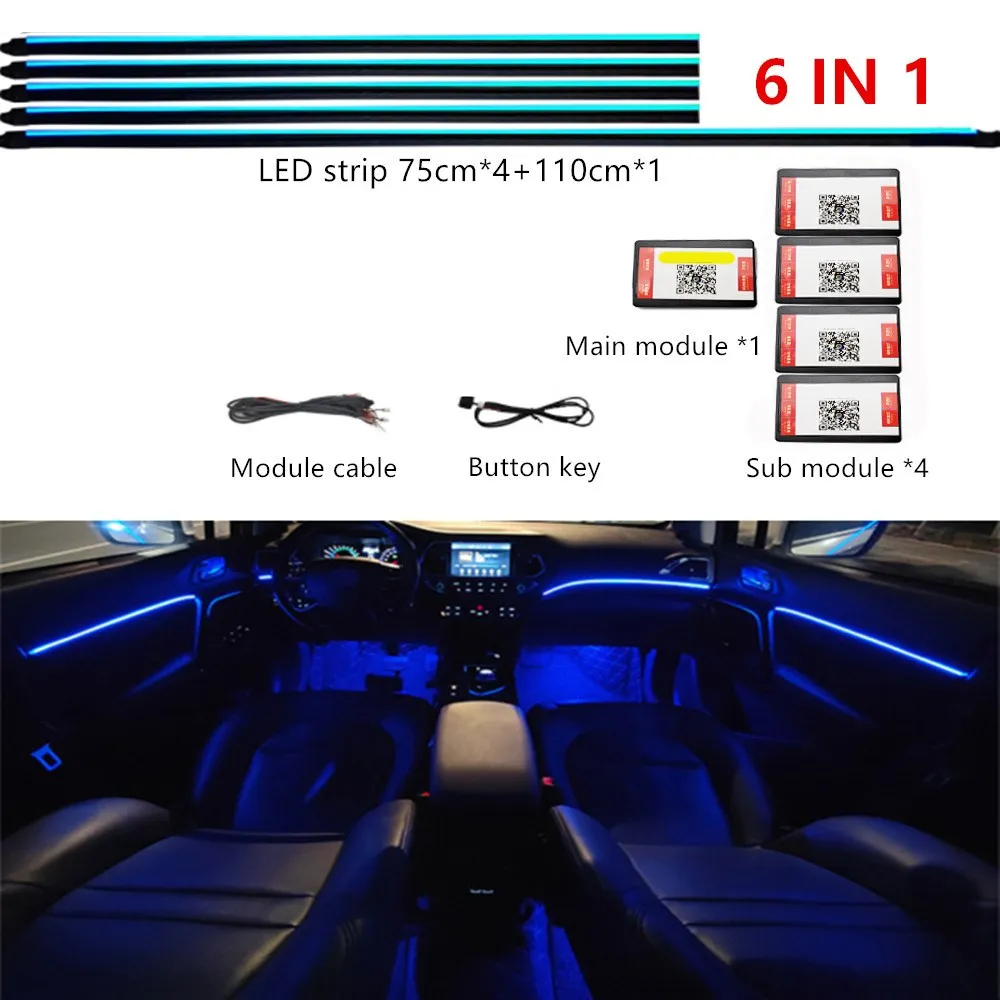Universal Symphony Car LED Ambient Light 64 RGB Color Car Interior Acrylic Light Guide Decoration Atmosphere Light 18/10/6 in 1 image 3