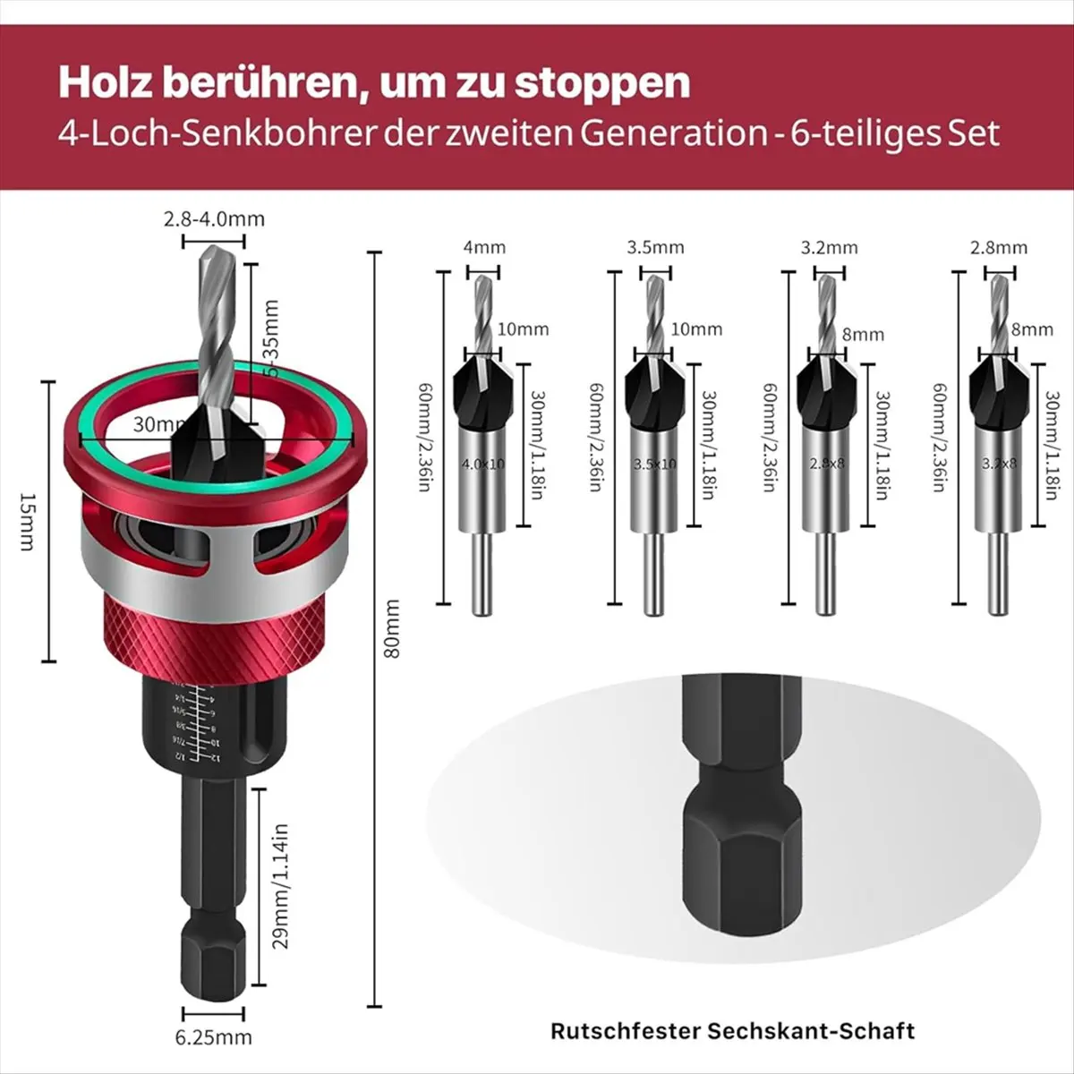 (Top vente) jeu de forets à fraiser foret à bois à fraiser 6 pièces avec arrêt de profondeur, perçage pour le travail du bois