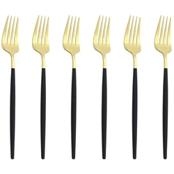 6pcs Gold Dessert Fork Dinnerware Set Mirror Stainless Steel Salad Fork Set Tableware Cutlery Set Home Party Kitchen Tableware