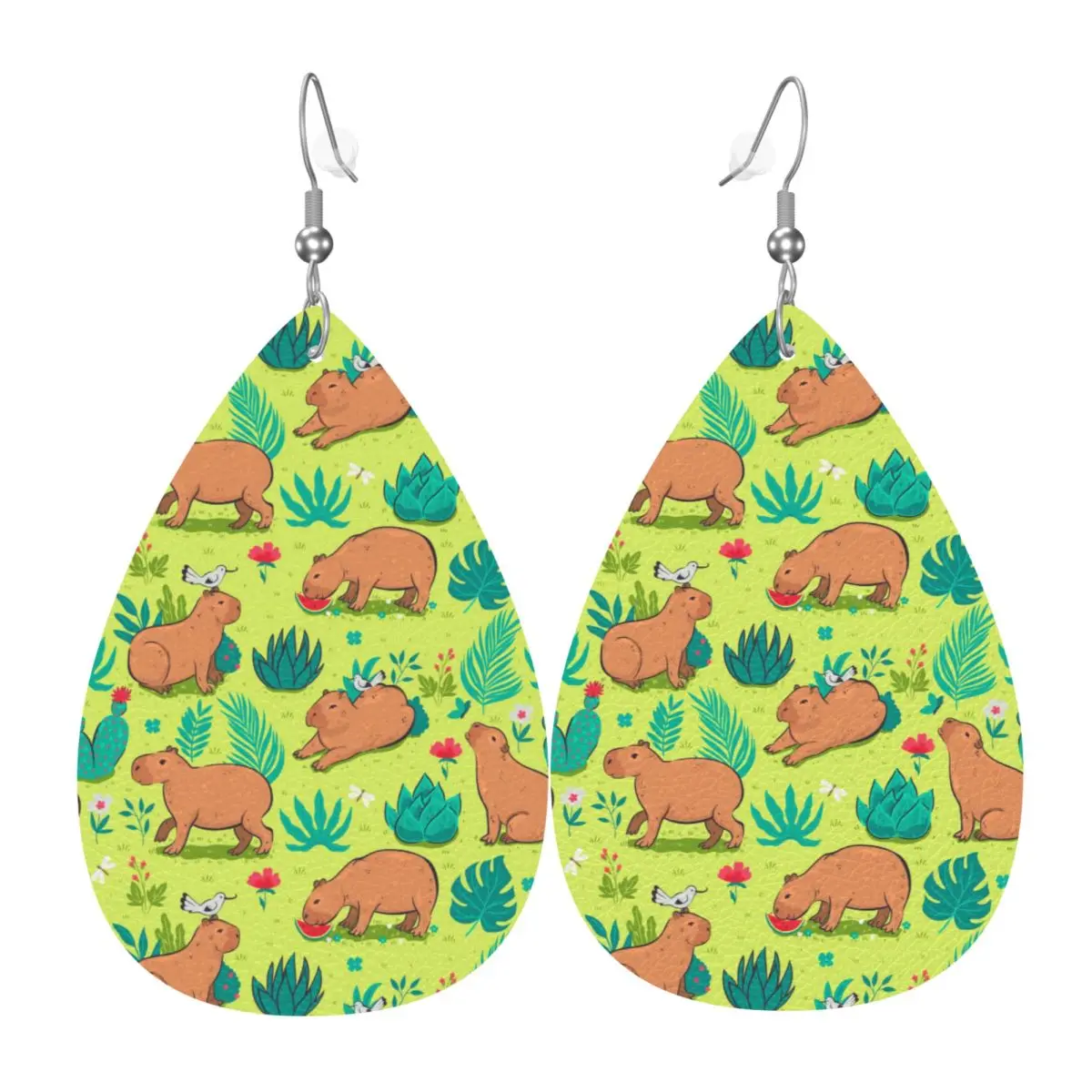 Custom Capybara Leather Teardrop Earrings for Women Leather Earrings Fashion Lightweight for Parties Holidays