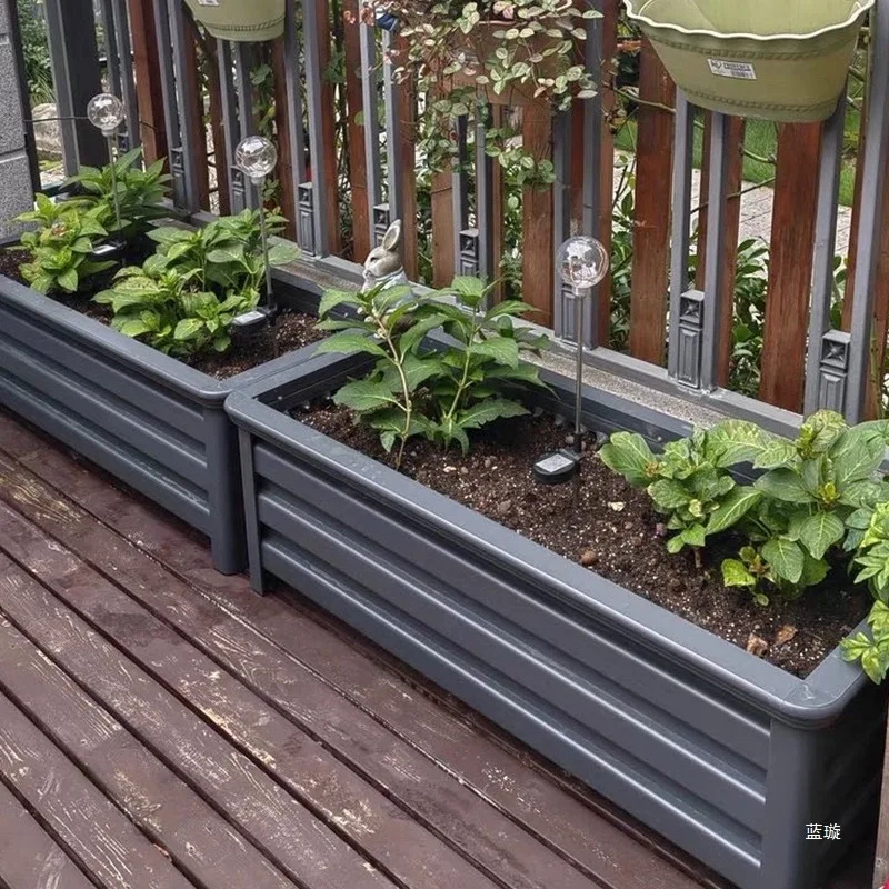 

Алюминиевый цветочный ящик для улицы, для двора, комбинированный с ограждением, для балкона, большой прямоугольный цветочный горшок для овощей