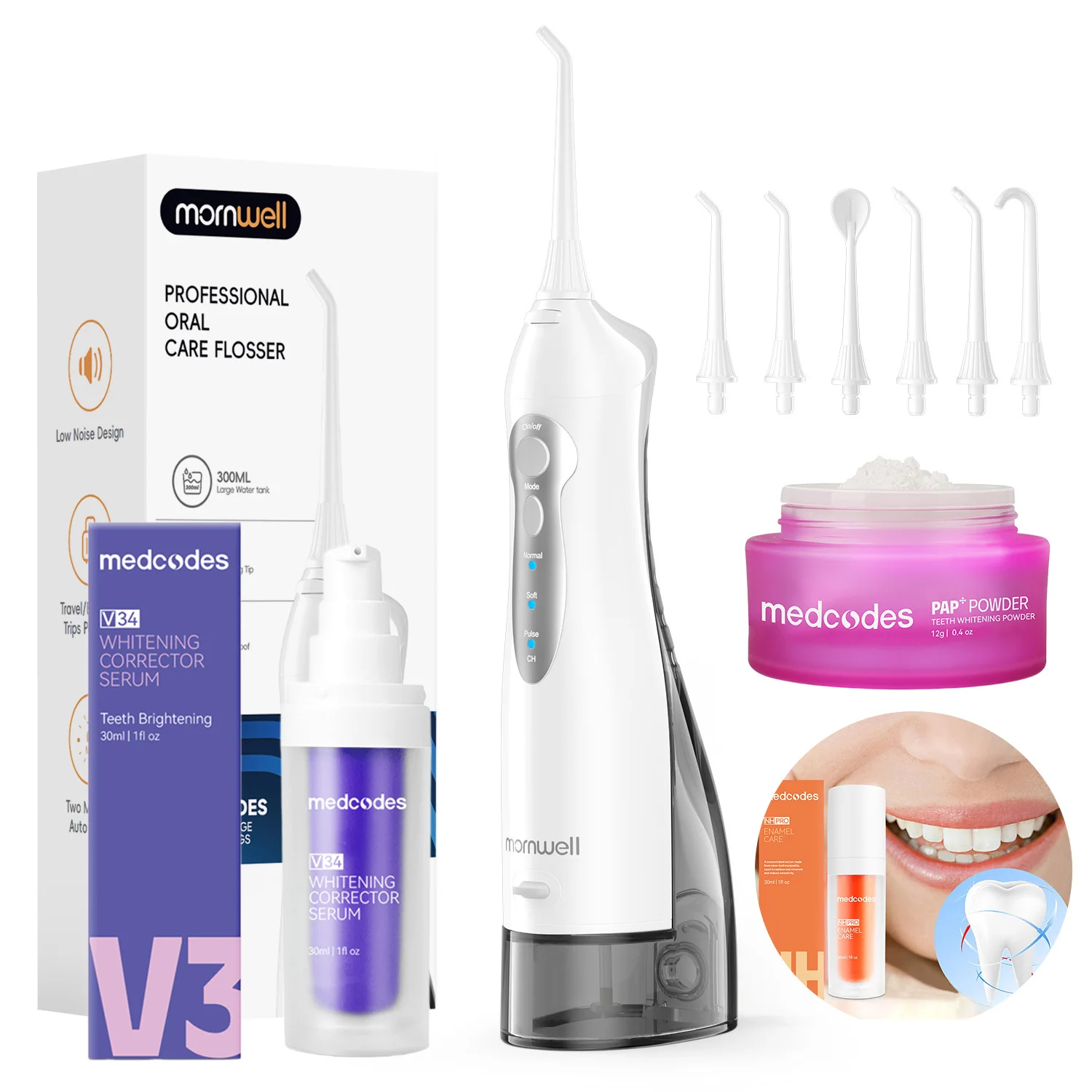 

Portable Water Flosser and Tooth Powder Combo Oral Care Kit Deep Cleaning Teeth and Gums Fresh Breath Whitening Home Travel Use