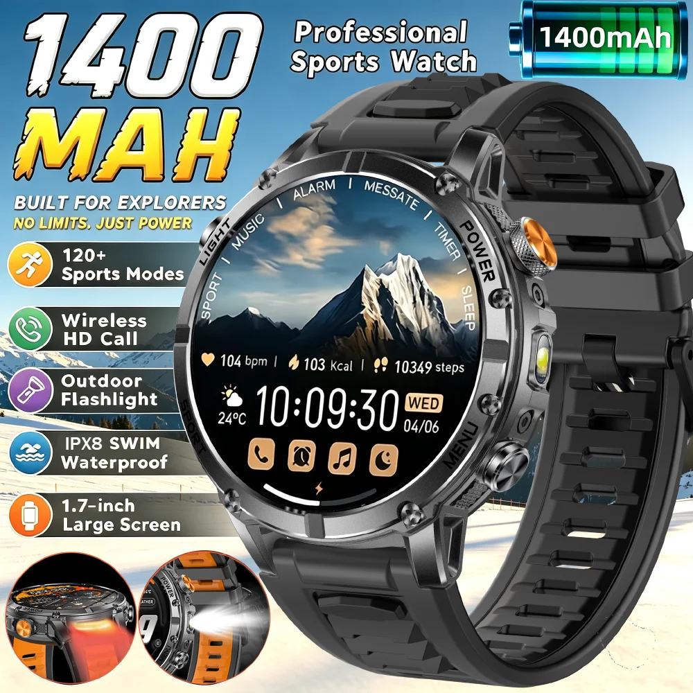 Military Smartwatch with IP68 Waterproof & Flashlight