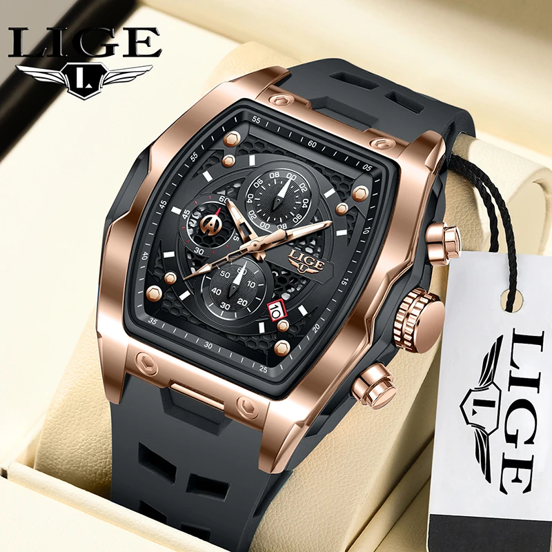 

LIGE новые силиконовые мужские часы, модные деловые военные спортивные кварцевые наручные часы с календарем, водонепроницаемые часы, мужские часы reloj hommes