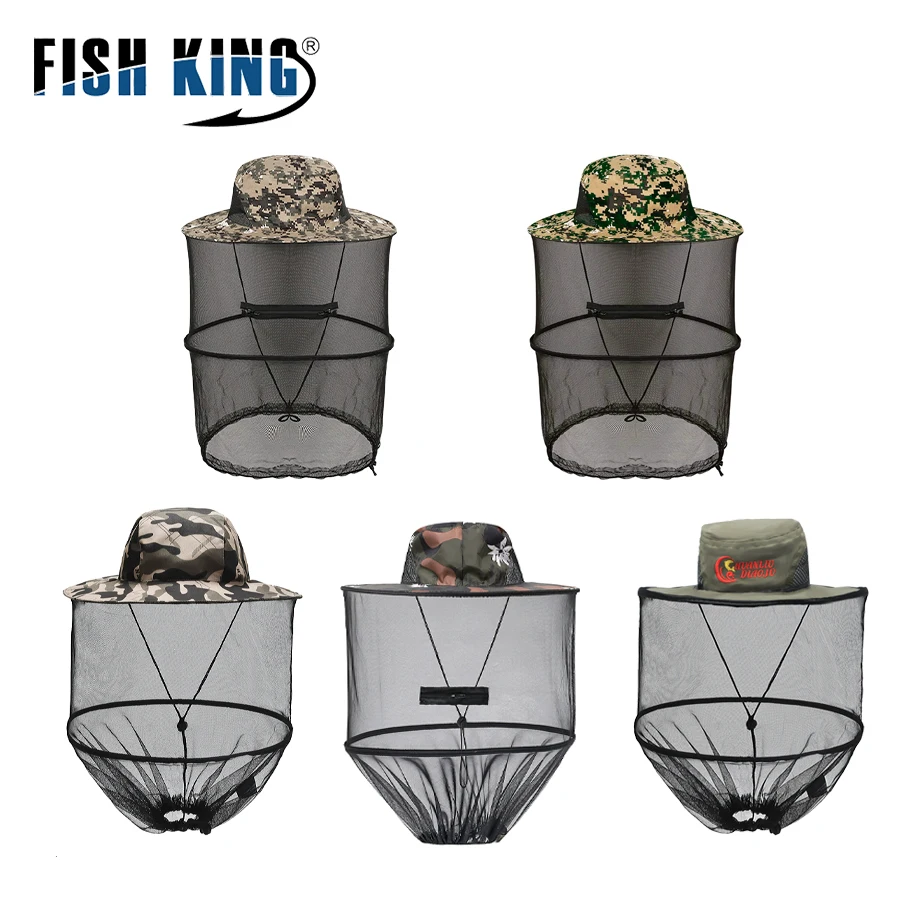 

FISH KING Mosquito Hat With Hidden Net Mesh Repellent Insect Bee Protection Men Women Outdoor Sunscreen Fishing Cap