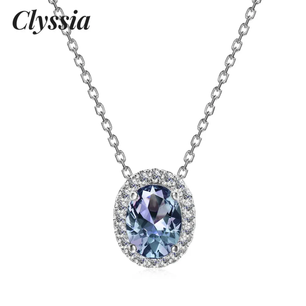

CLYSSIA стерлингового серебра 925, изменение цвета, драгоценный камень, александрит, ювелирные изделия, винтажное овальное ожерелье с подвеской, подарок для женщин, ювелирные изделия