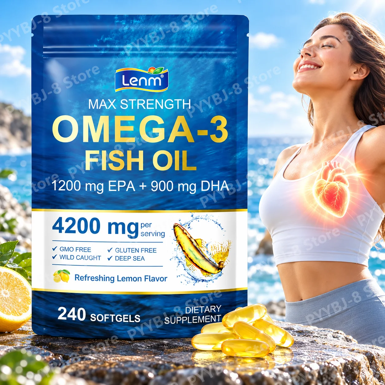 Omega-3 Fish Oil Softgels,Support Heart Wellness,Brain & Eye Health,Maintain Emotional Balance,With EPA,DHA,240 Softgels