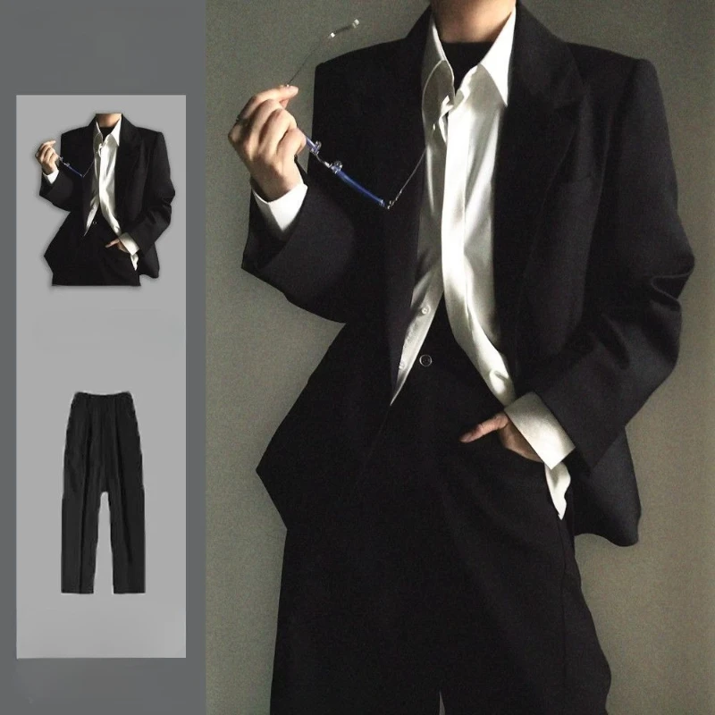 Men's Relaxed Fit Structured Shoulder Blazer Premium Old Money Style Loose Basic Fashionable Suit Jacket 12