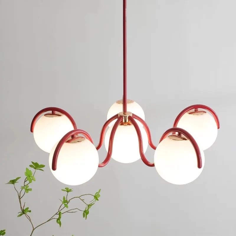 Nordic Magic Bean Glass Pendant Light, red, cream color, Living room Chandelier, Minimalist Bedroom, Study, Dining room Light