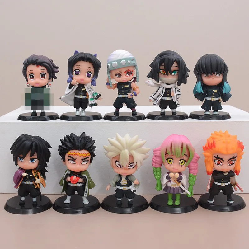 Q Posket Demon Slayer Figure Wholesale Mini Figurine 10Pcs Sets Kimetsu No Yaiba Small PVC Dolls Desktop Decoration