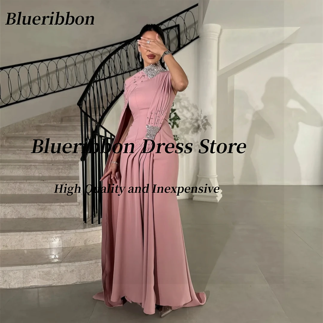 Blueribbon Customized Dresses for Special Occasions One Shoulder Long Ruched Prom Dresses with Beaded Shawls Evening Gowns