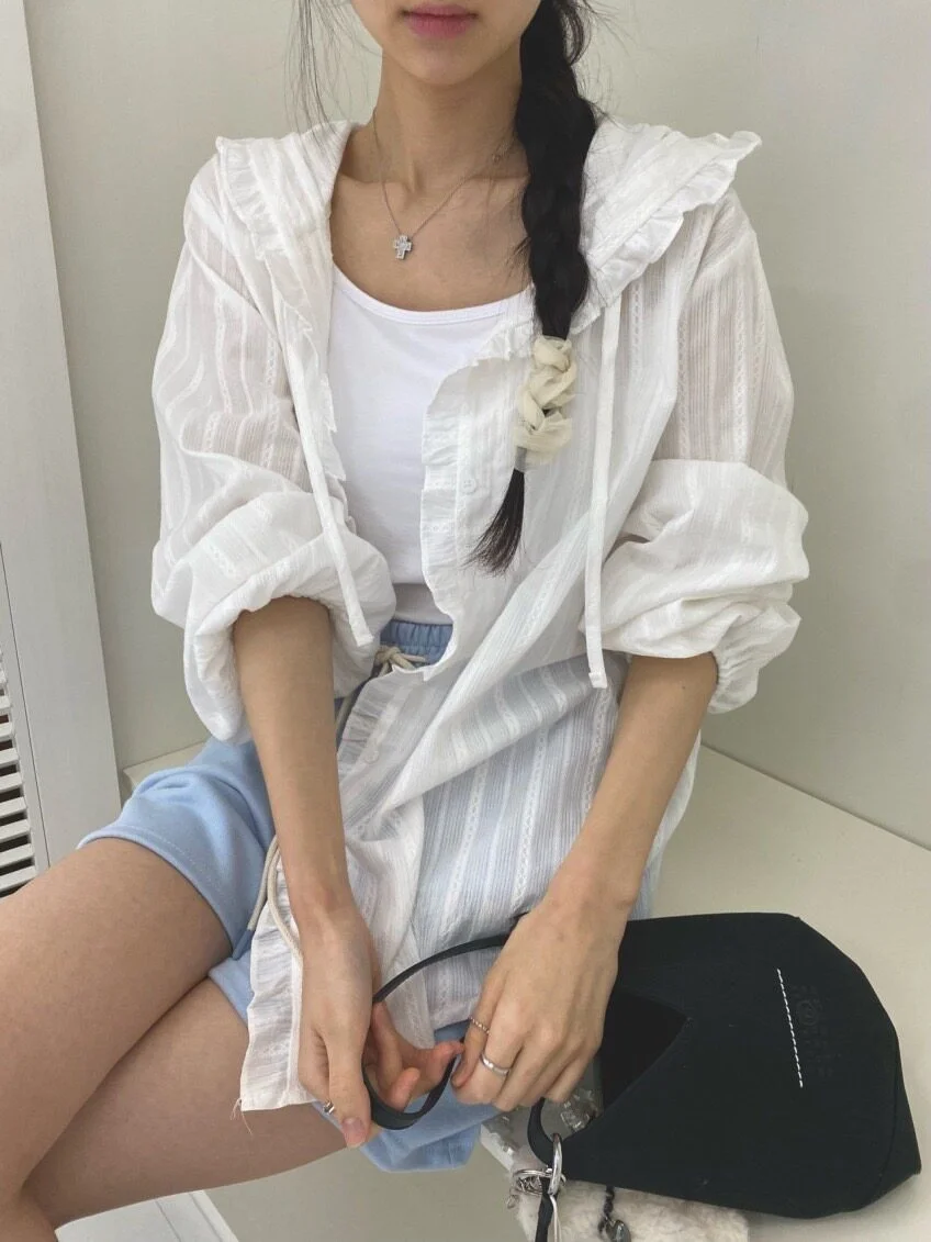 

Sun Protection Long Sleeve Hooded Shirt Women's Sweet Anti-Aging Embroidery Design Medium Length Thin Outerwear
