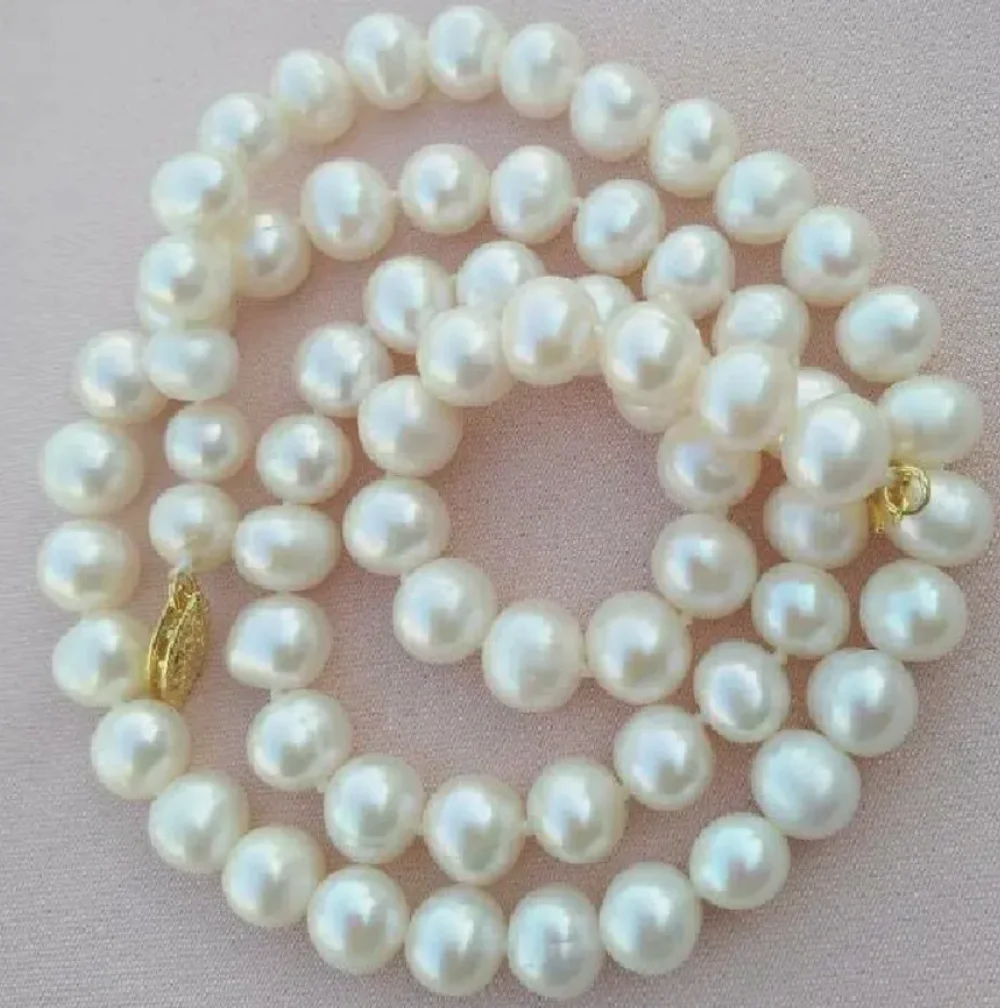 Hot selling pearl AAAA 7-8mm Japanese round white pearl necklace with 14k gold buckle 16/36 inch