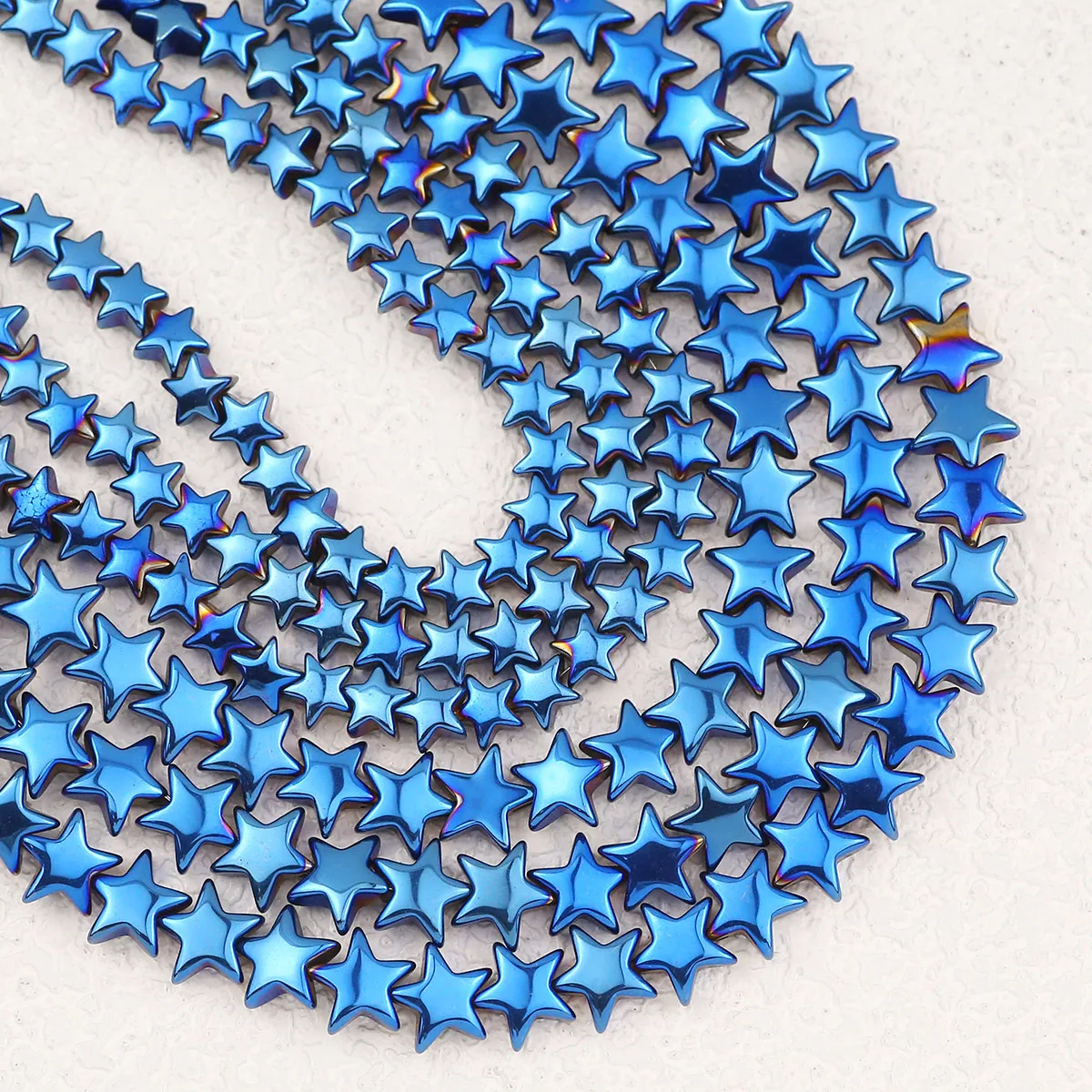 Gebogene galvanisierte blaue Pentagramm-Hämatit-Stein-lose Perlen 6/8 mm für Schmuckherstellung, Ohrringe, Armband, Anhänger, DIY-Zubehör