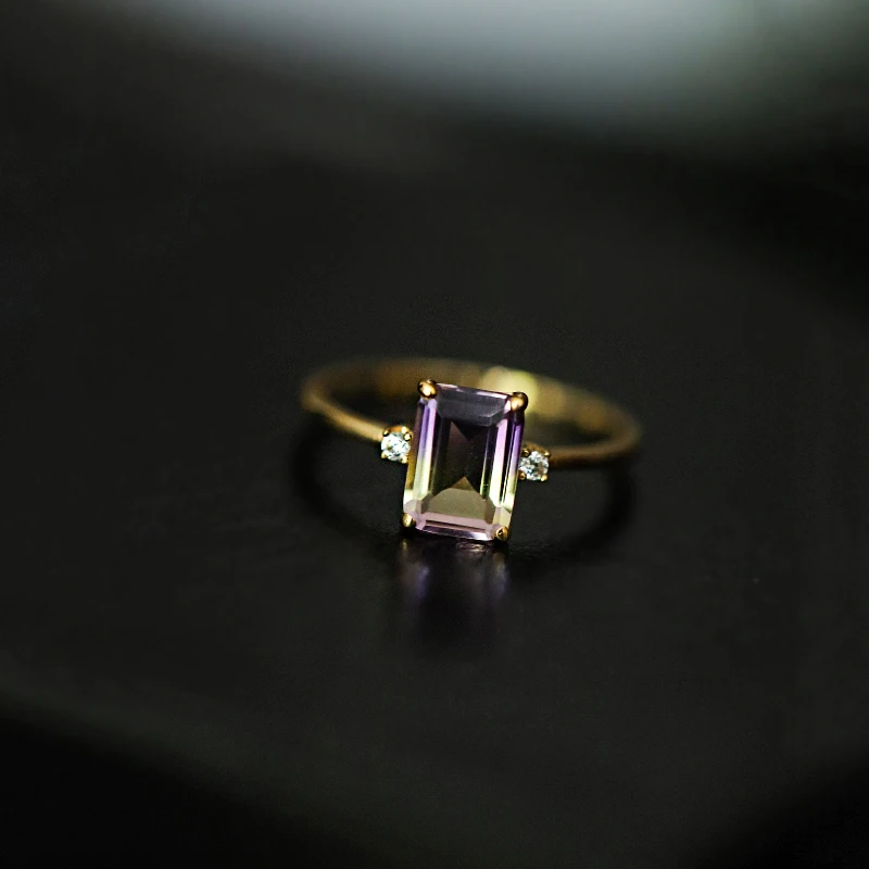 MoBuy Vintage Natural Ametrine Ring For Women Square Amethyst Gemstone Rings 925 Sterling Silver Gold Plated Fine Jewelry RI191