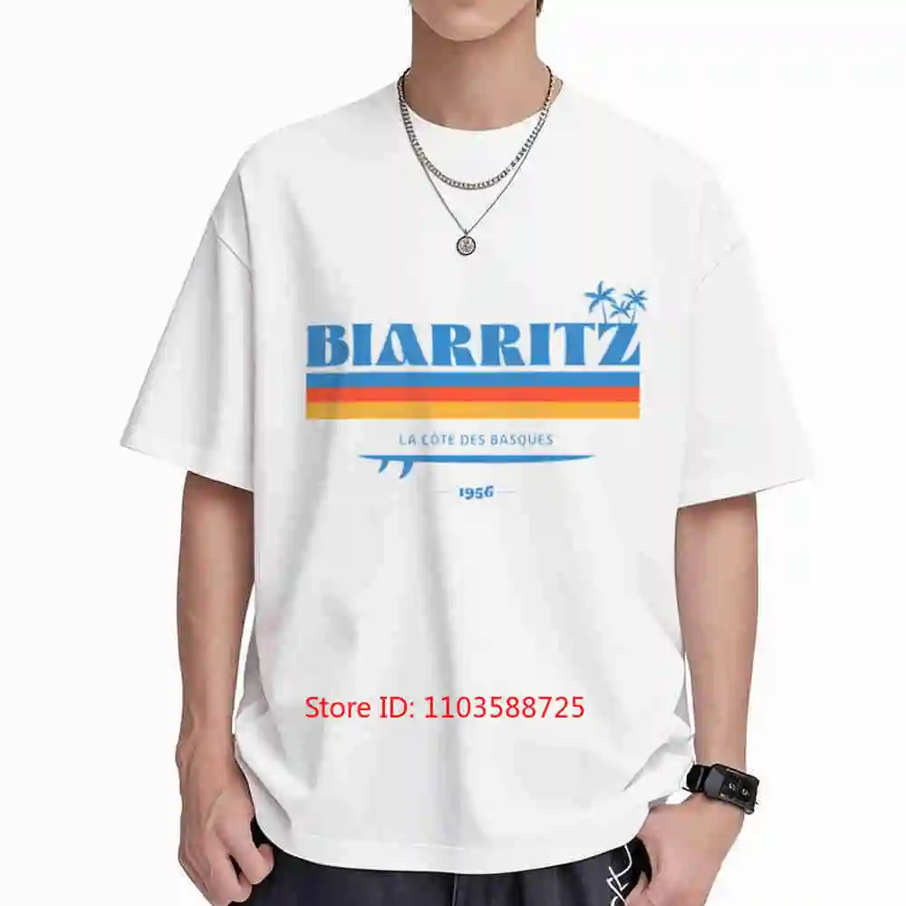 Biarritz Surfer France Basque Country Retro Surfboard Short Sleeve Tee 100% Cotton T-Shirt