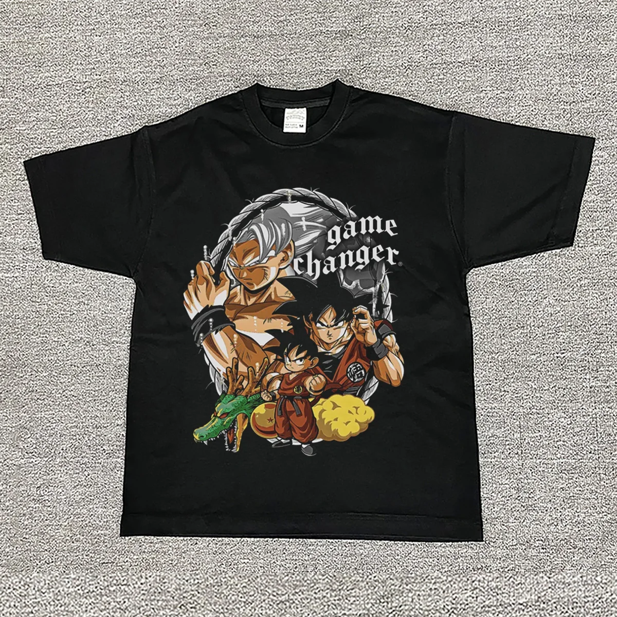 일본식 애니메이션 및 만화 트렌드 레트로 드래곤볼 슈퍼 손오공 2025 여름 순면 100% 프린트 루즈 캐주얼 티셔츠