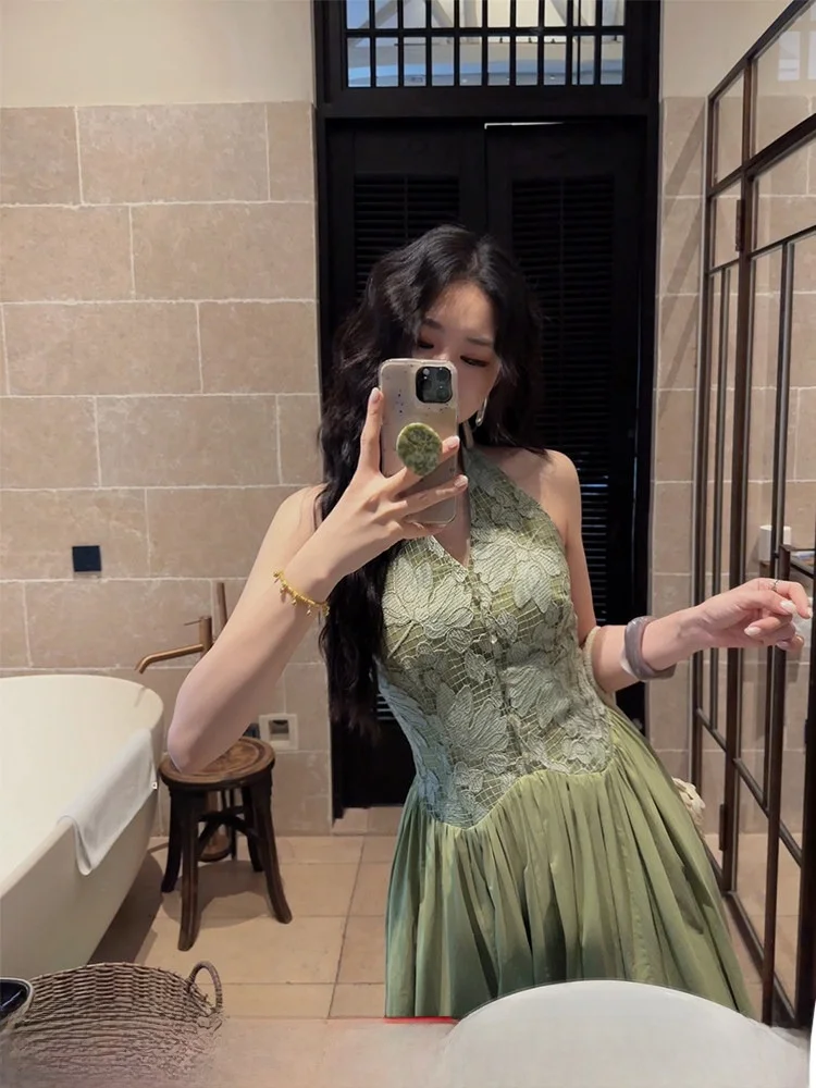 

Ele Bla Floral Neline Dr Chinese Sle Summer 2024 New Trendy Women's Clothing Casual V-ne A-line Midi Dr