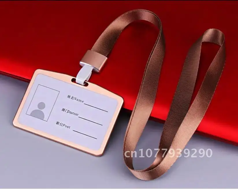 

Aluminum Alloy Card Holder with Lanyard Strap Staff Work Card ID Card Badge Holder Pass Access Card Sleeve Business Supplies