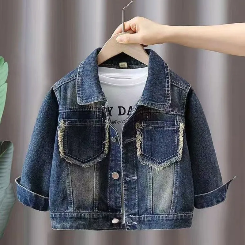 

Boys' Denim Jacket 2025 Spring And Autumn New Korean Version Children's Retro Worn-out Denim Jacket 2-9Y