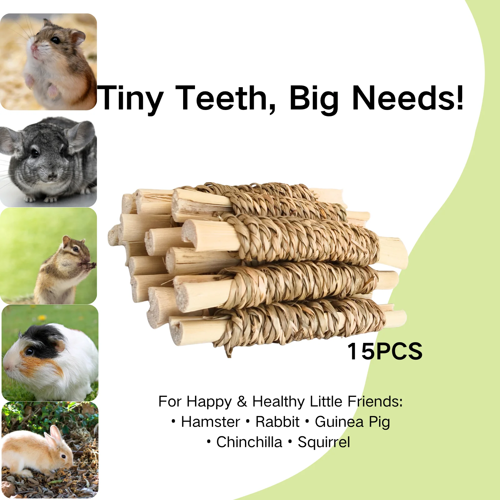 15 Pack Natural Water Grass Woven Sweet Bamboo Chew & Dental Interactive Toys for Rabbits, Guinea Pigs, Chinchillas and Hamsters view 5