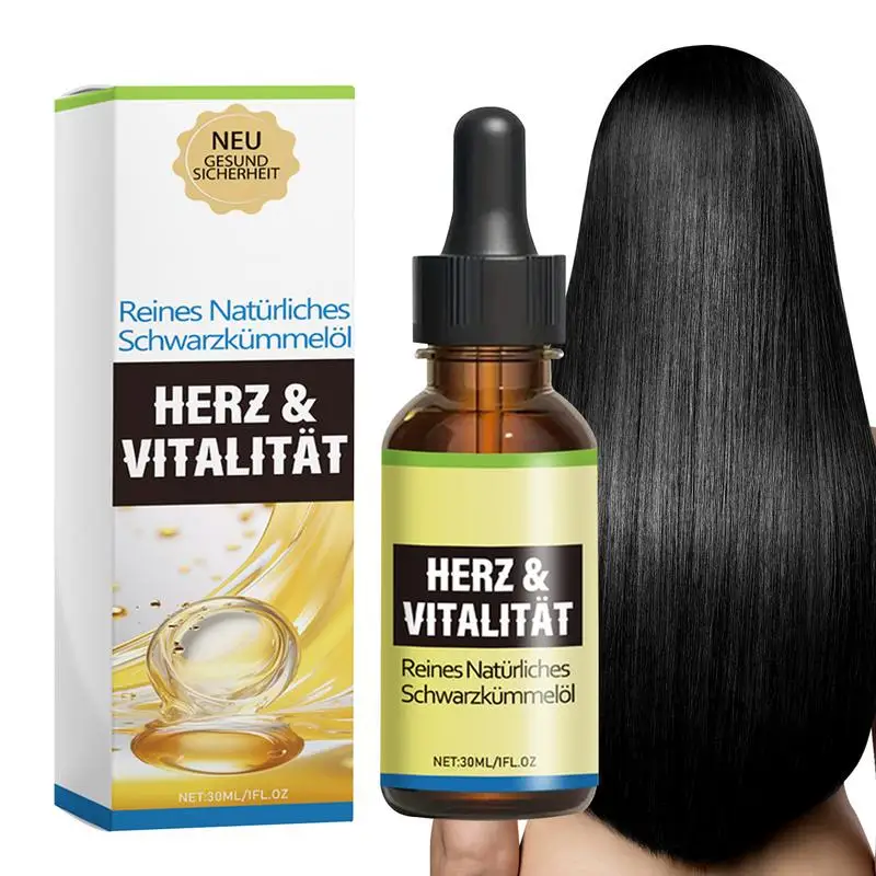 Óleo de semente preta para o crescimento do cabelo, essência nutritiva do couro cabeludo, loção para fortalecer o cabelo fino, 30ml