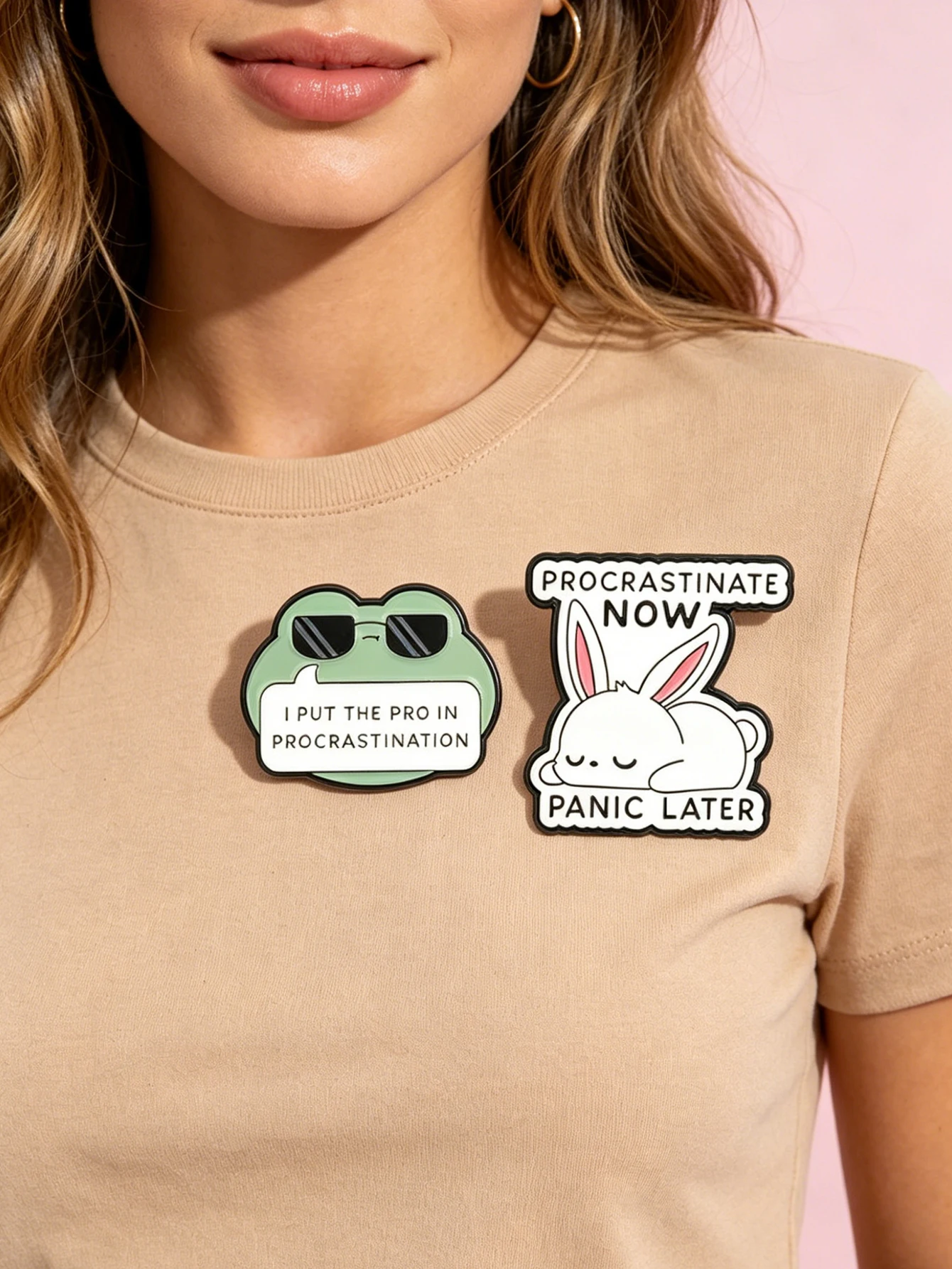 2 Anti-Attachment Frog Brooches, a Light-Hearted Accessory to Critique Self-Satisfied Successful People and Anti-Busyness Zealots, with a Witty Career Motto