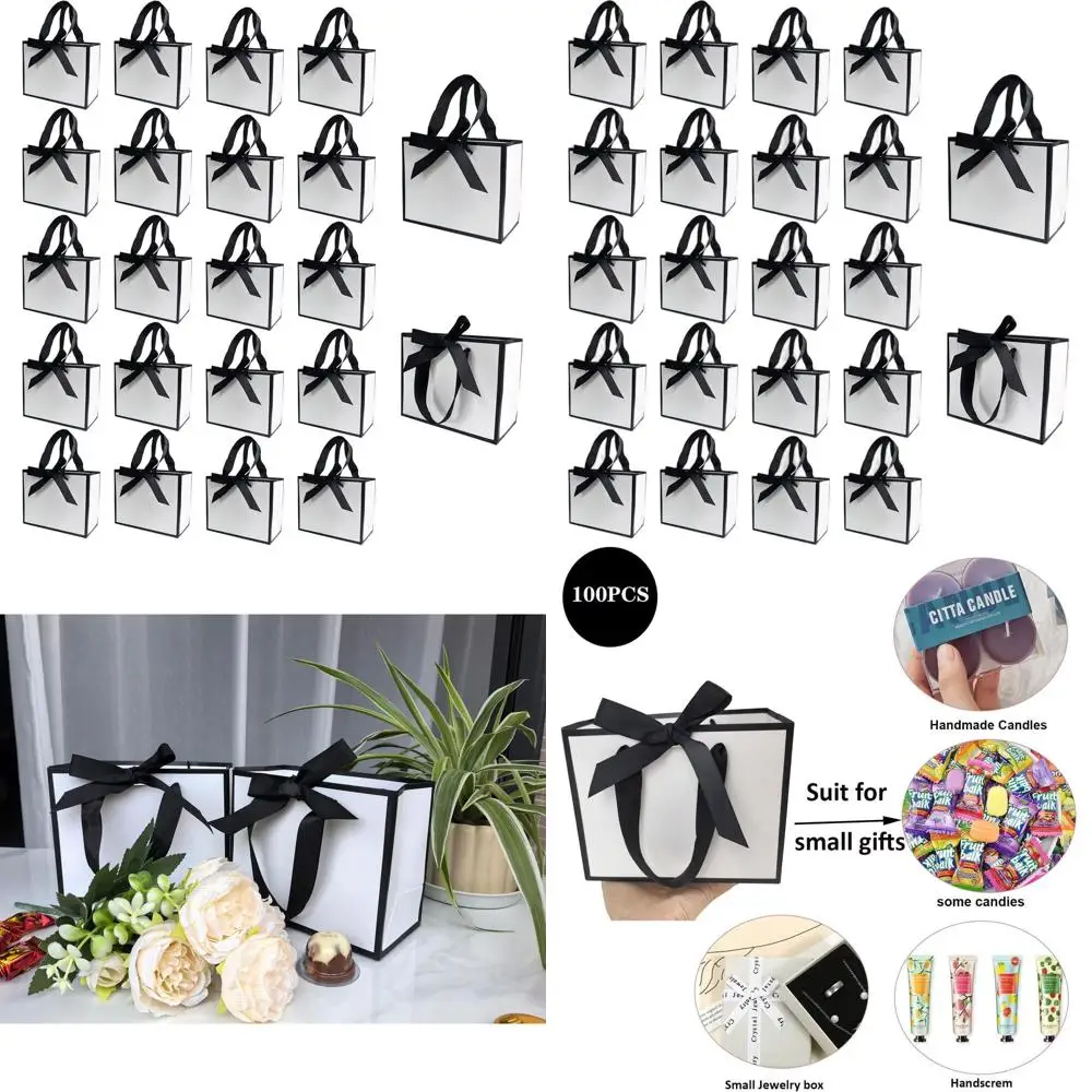 

100 Pack Black & White Gift Bags with Bows, 6.4x3.1x5.1 Inches, Ideal for Events & Favors