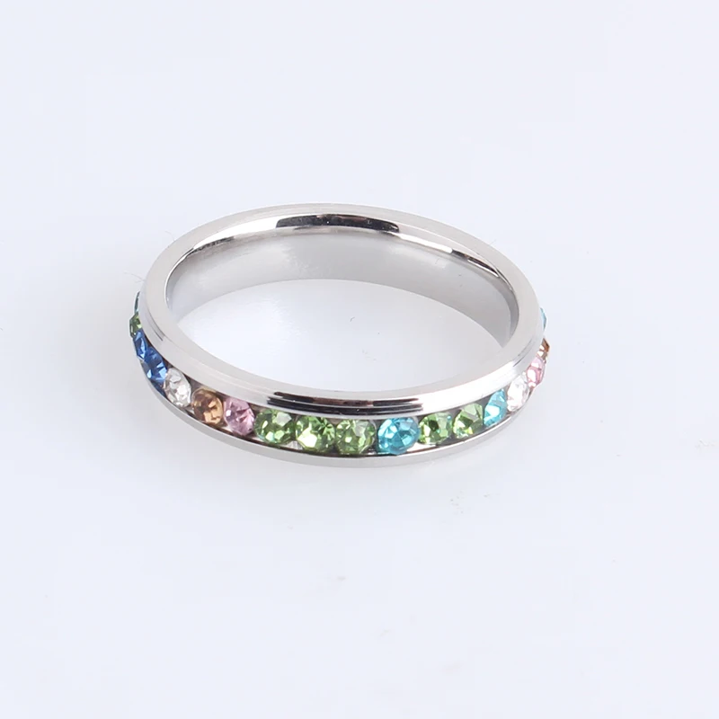 4mm gold and silver color single row multicolour crystal 316L Stainless Steel finger rings for men women wholesale