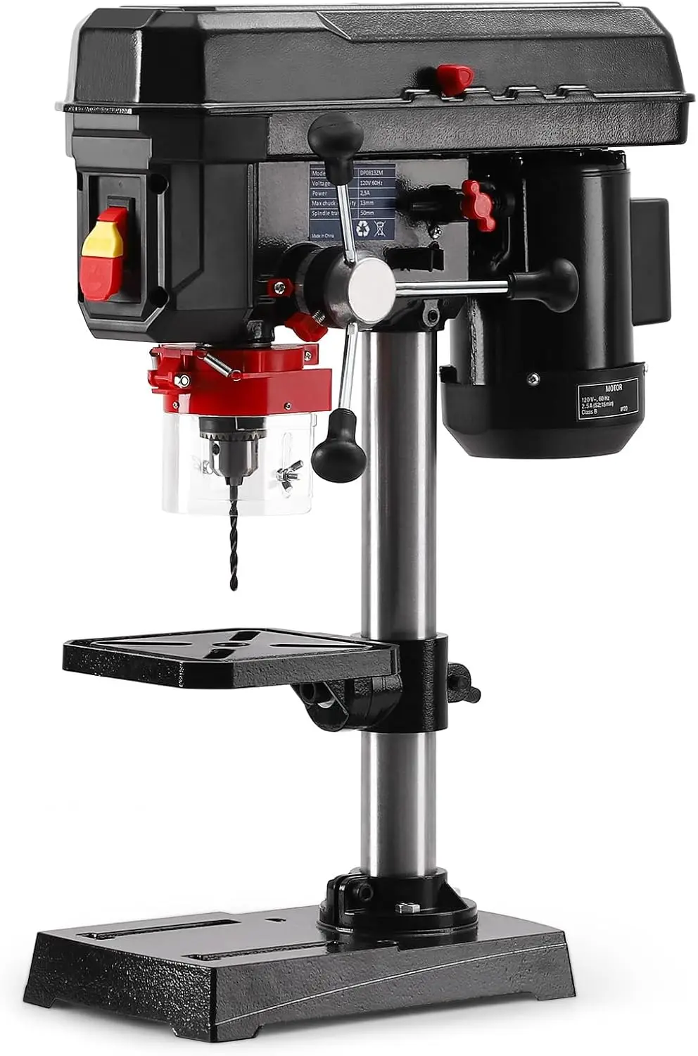 

Benchtop Drill Press, 2.5Amp Bench Drilling Machine with 5-Speed Adjustable, 8 Inch Swing Distance 0-45° Tiltling Tabletop