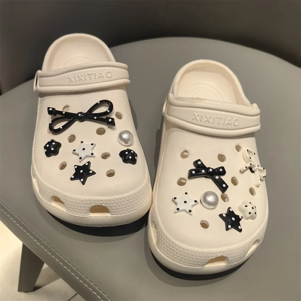 Set DIY Bow Star Pearl Shoe Decorations Silver Advanced Black White Dot Shoe Charms Detachable Buckle Shoes Accessories 1 Set image 2