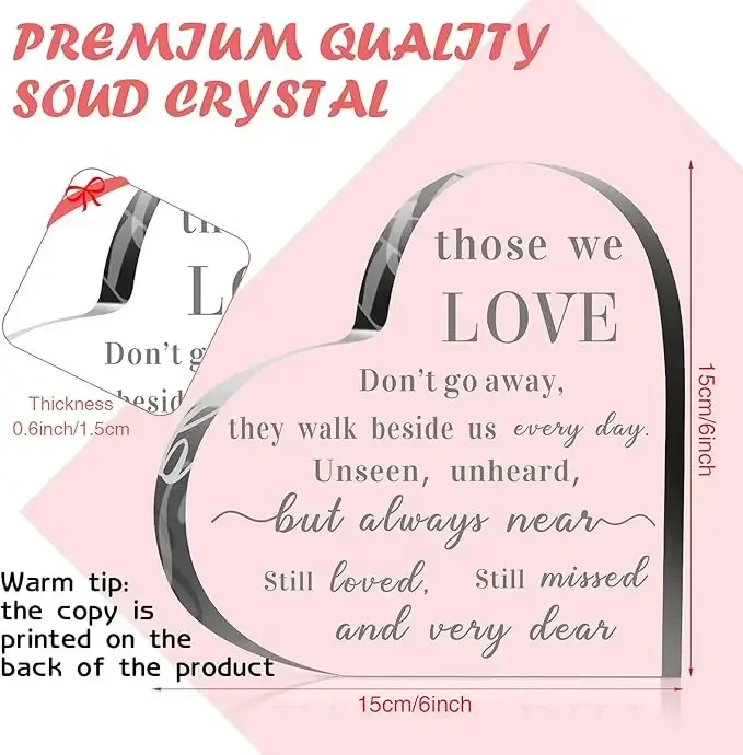 Heart Shaped Acrylic Memorial Plaque Those We Love Never Leave Sympathy Bereavement Desktop Decor