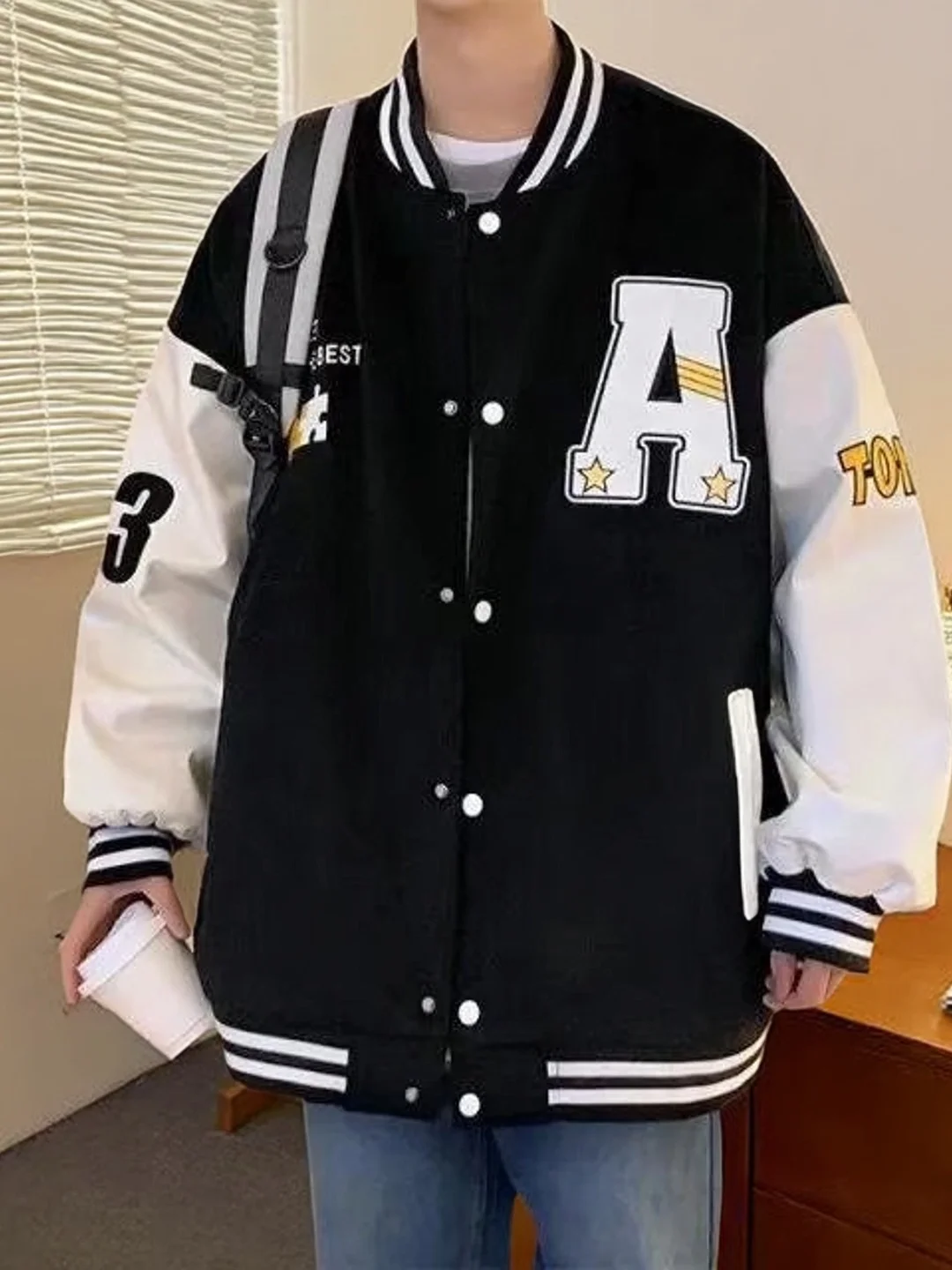 

Мужская бейсбольная куртка на подкладке Fce, повседневная свободная верхняя одежда с вышивкой букв, студенческая верхняя одежда для пар, осень 2024, новинка, бархатная одежда...