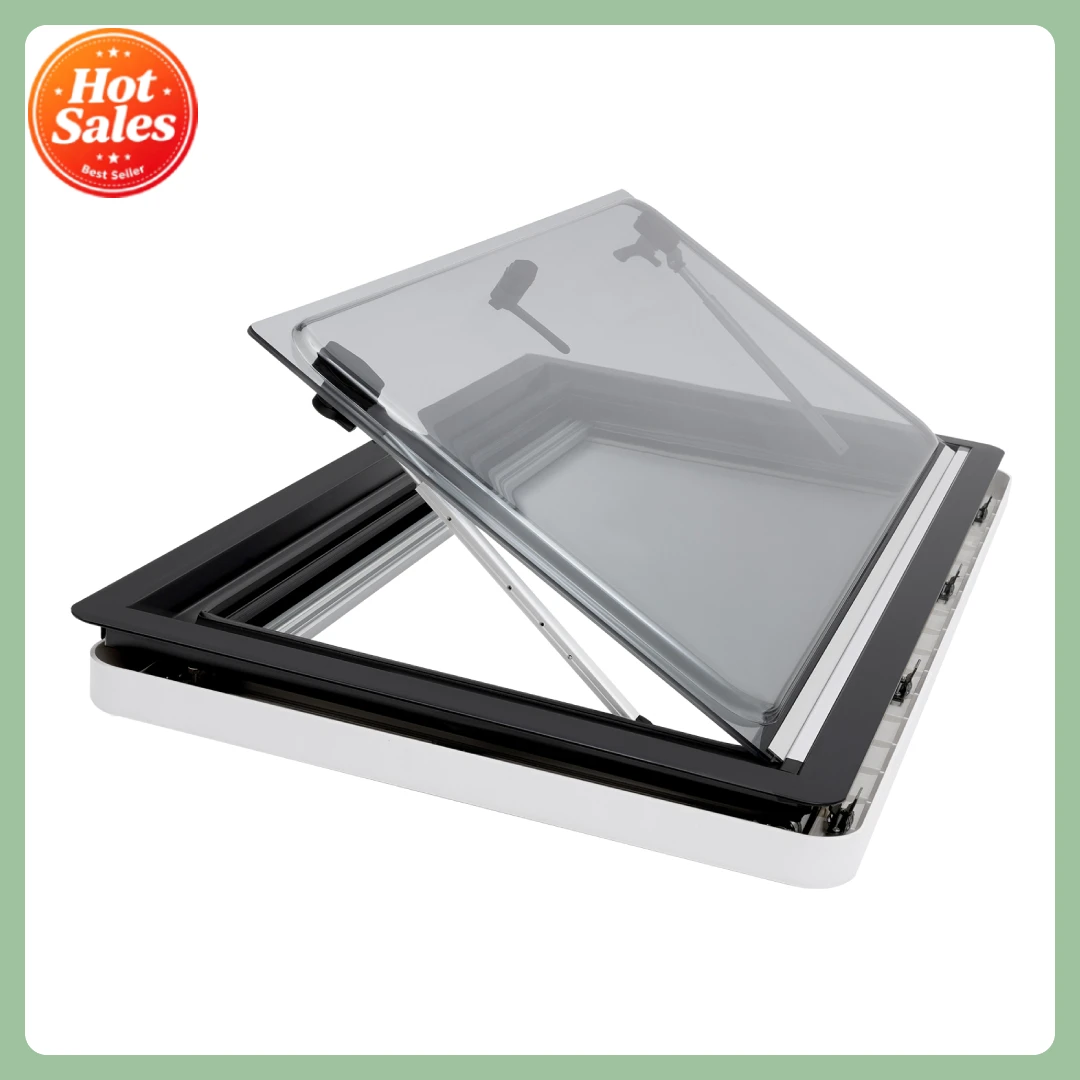 Fenêtre à charnières Bymaocar 900x500mm pour camping-car, double couche acrylique, cadre en alliage d'aluminium ABS, ouverture maximale à 70 degrés, 3 angles réglables, pare-soleil, moustiquaire pour caravane, camping-car, remorque, motorhome