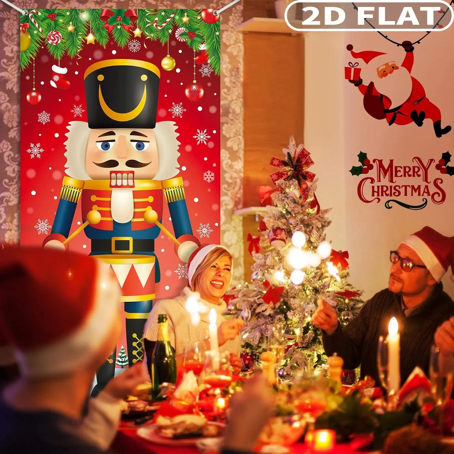 1pc 2D FLAT Christmas Nutcracker, Christmas Festive Decorations, Xmaxs Door Banner Decor Merry Christmas Door Cover 71x35inch
