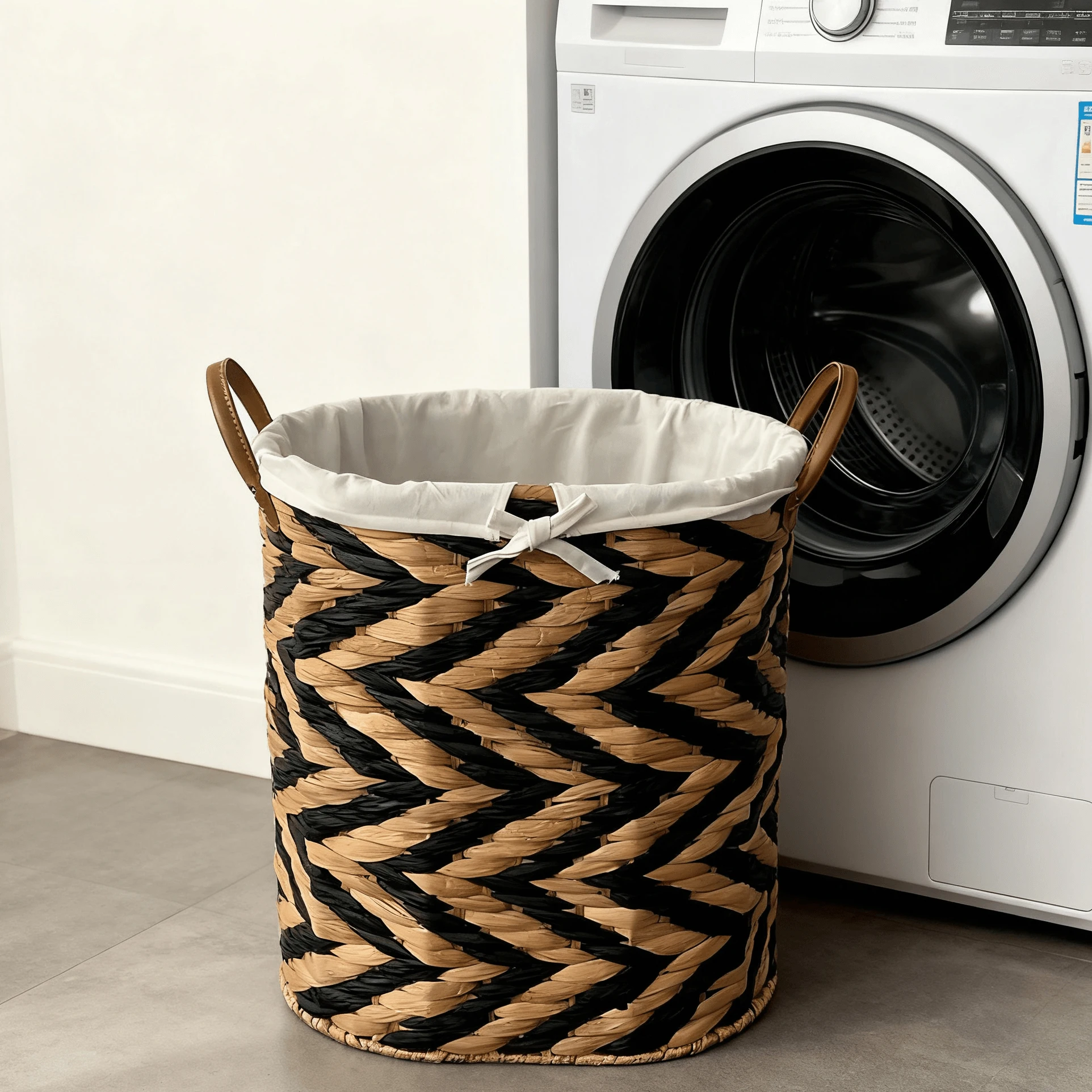 

1pc Shelf Laundry Basket Household Essentials Basket with Stripes, Natural And Black Handwoven With Natural Texture And Timeless