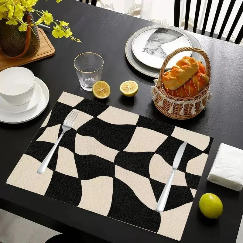 VIKAMA 2/4/6pcs Modern Geometric Checkerboard Dining Mat Waterproof And Anti Slip Kitchen Dining Table Utensil Mat Home Decor