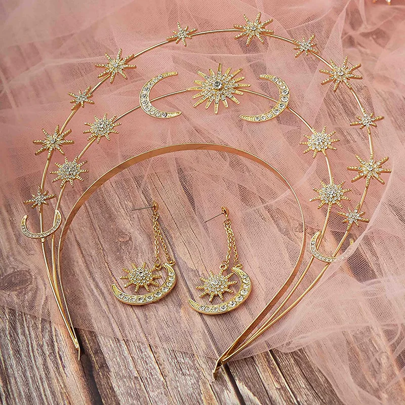 Fashion Metal Moon And Stars Handmade DIY Design Hairband Bridal Crown Wedding Headdress Jewelry