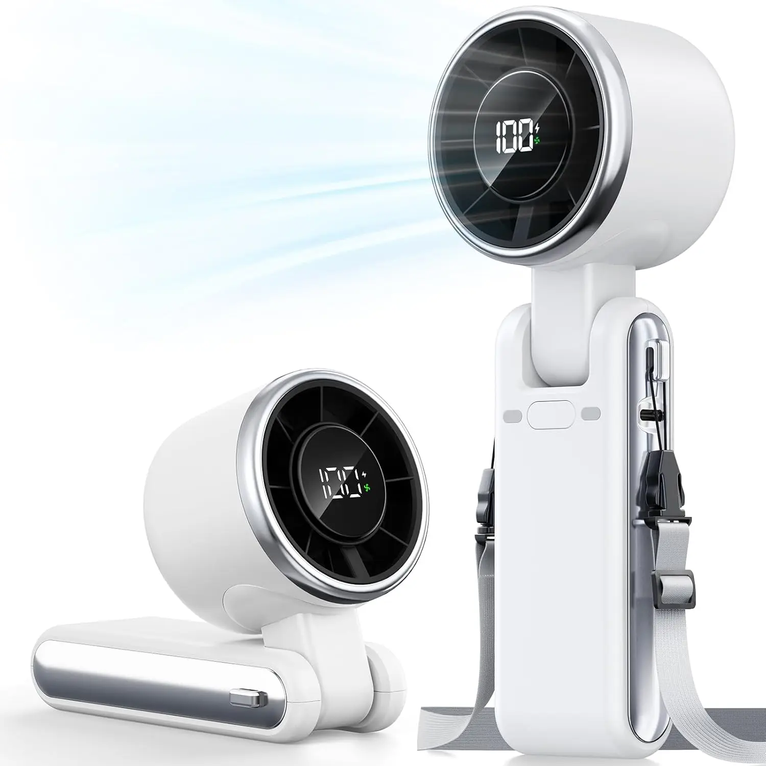 

New Mini High-speed Handheld Fan Usb Charging Digital Display Portable Desktop Folding Hanging Camping Violent Turbo Fan
