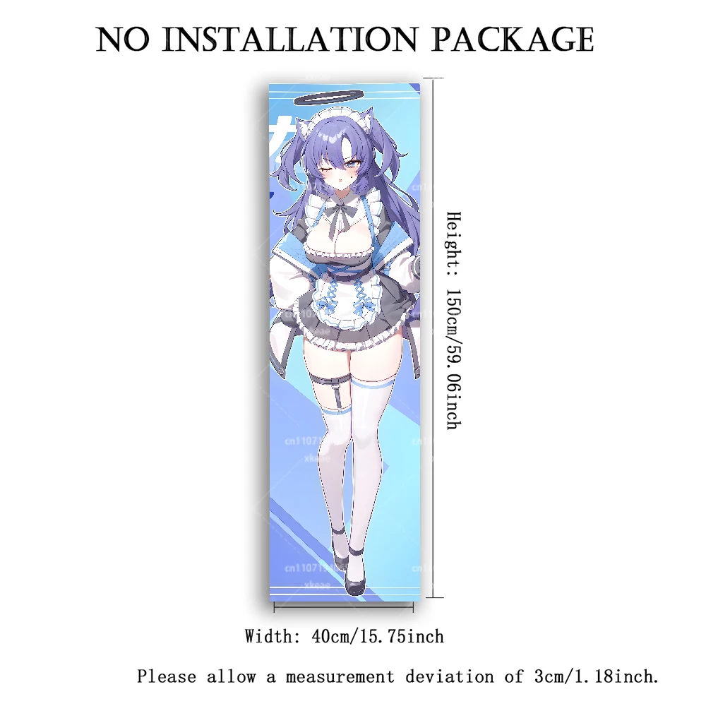 Purple Hair Cat Ear Maid Angel Anime Vertical Tapestry, Blue Gradient Background Long Wall Hanging Bedroom Decor