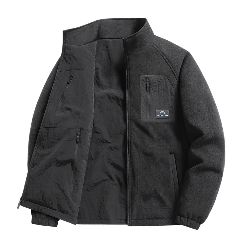 Men Reversible Fleece Lined Jacket Plus Size Windproof Outdoor Business Sports Casual Autumn Winter Coat