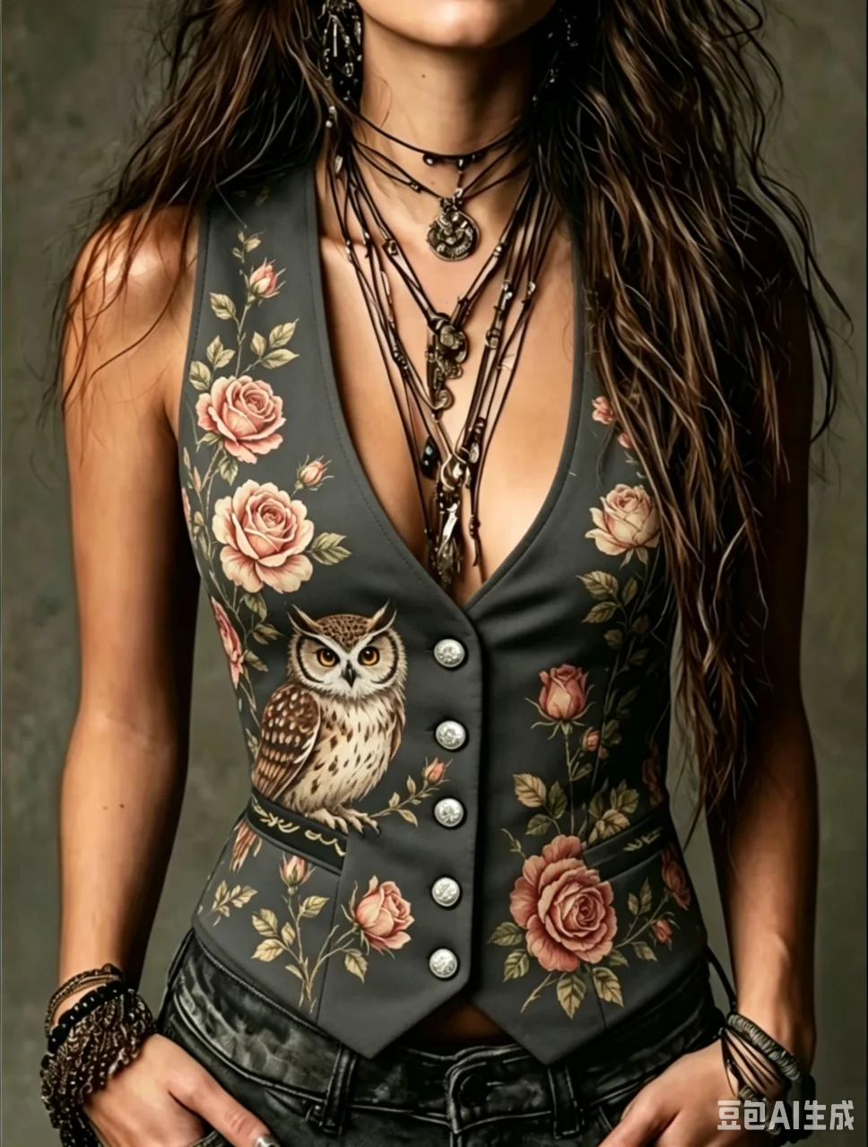 

Vintage Leaf Print Tank Top for Women Lace Trim V Neck Sleeveless Vest Slim Button Casual Streetwear Top for Daily Outfit