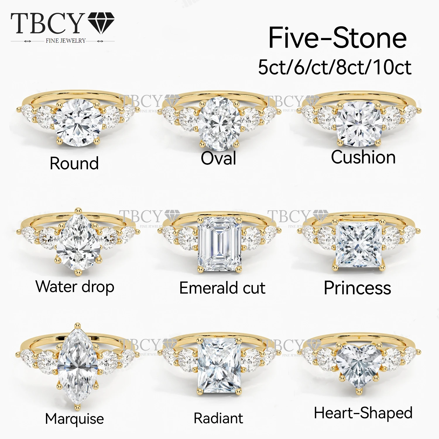 

TBCYD 5/6/8/10ct D Color Full Moissanite Rings Silver Wedding Engagament For Women With GRA Jewelry