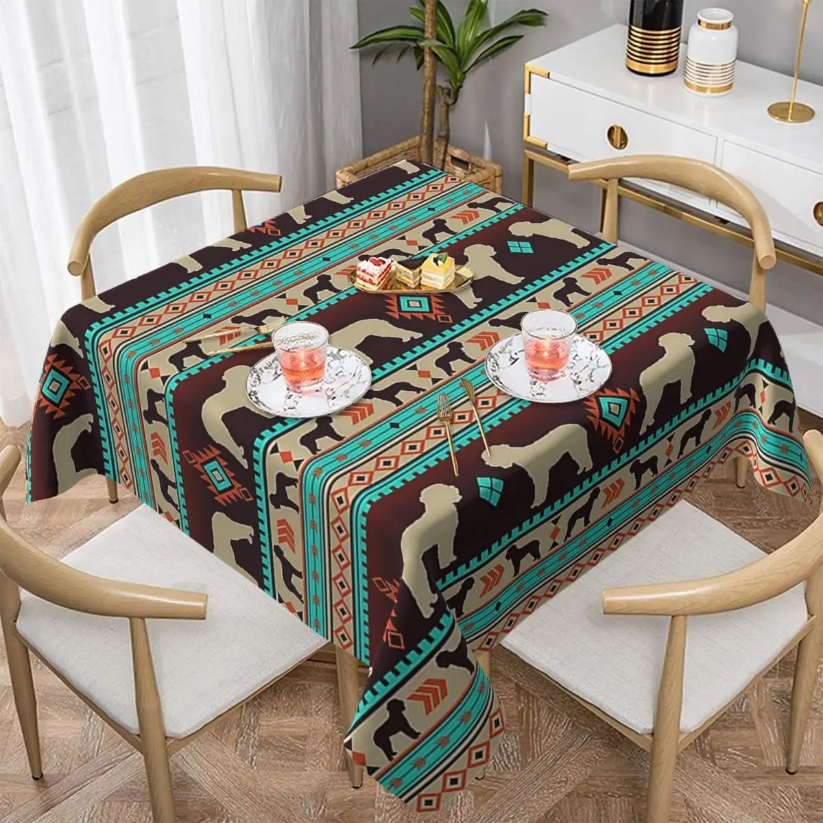 

Boho Dogs Lagotto Romagnolo Закат Водонепроницаемая квадратная скатерть маслостойкая скатерть для кухонных мероприятий Крышка обеденного стола