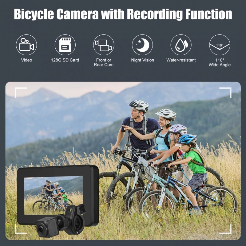 AliExpress Qiilu Handlebar Bike Mirror, 4.3" 1080P Bicycle Front and Rear View Camera Recorder with Night Vision Function, 110° Wide Angle View,