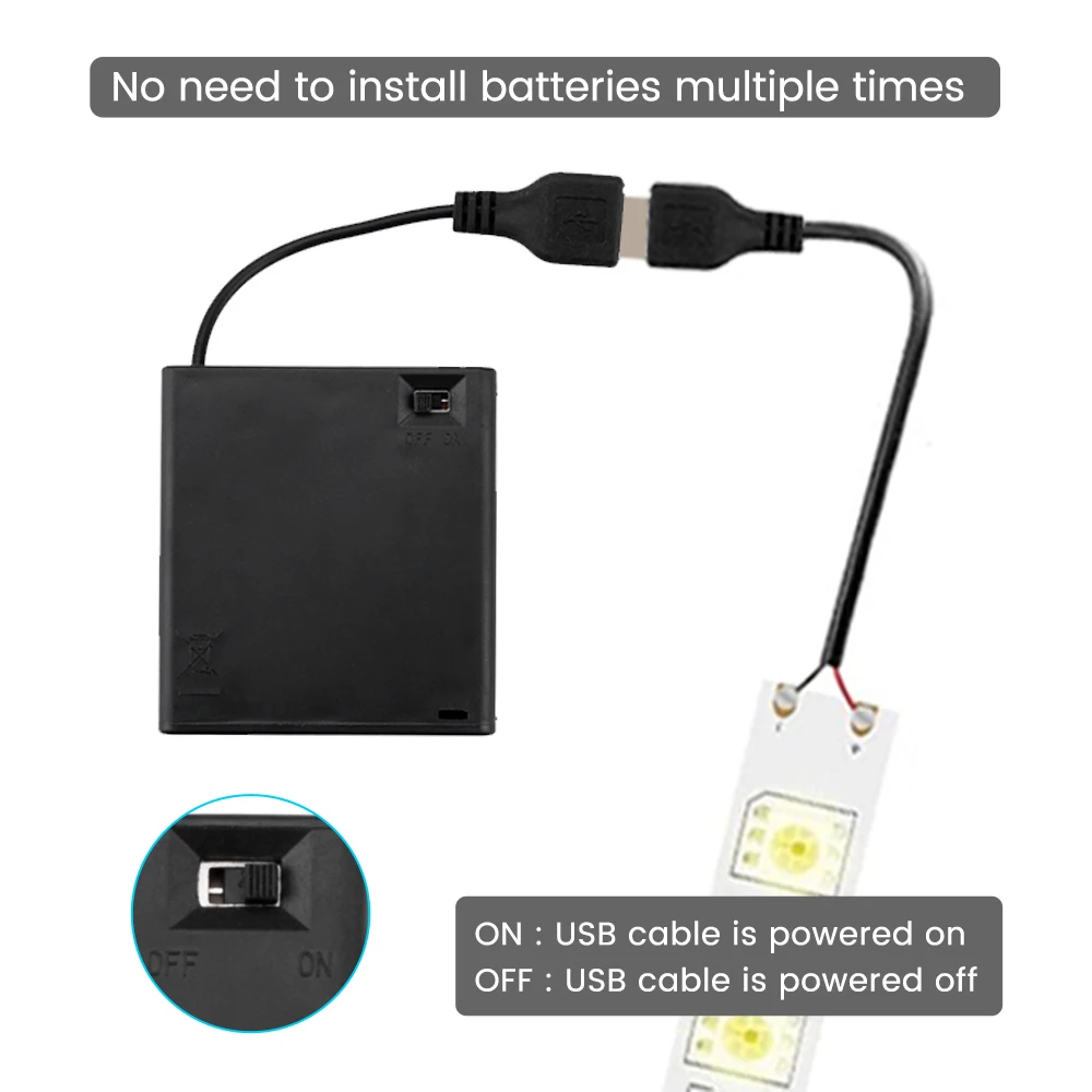 1 pz AA Power Battery Storage Case Holder LR6 interruttore scatola Non impermeabile per luci di striscia LED USB 5V