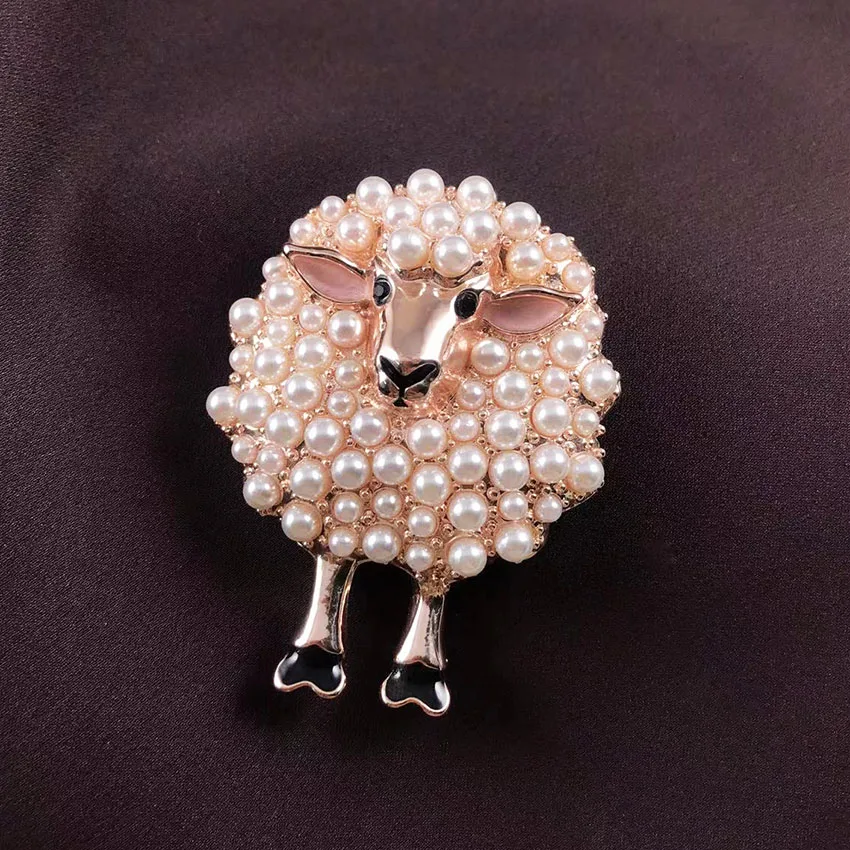 Jolie broche en forme d\'animal de dessin animé incrustée de perles, jolie broche en forme de mouton pour filles, accessoires de fête de noël, bijoux