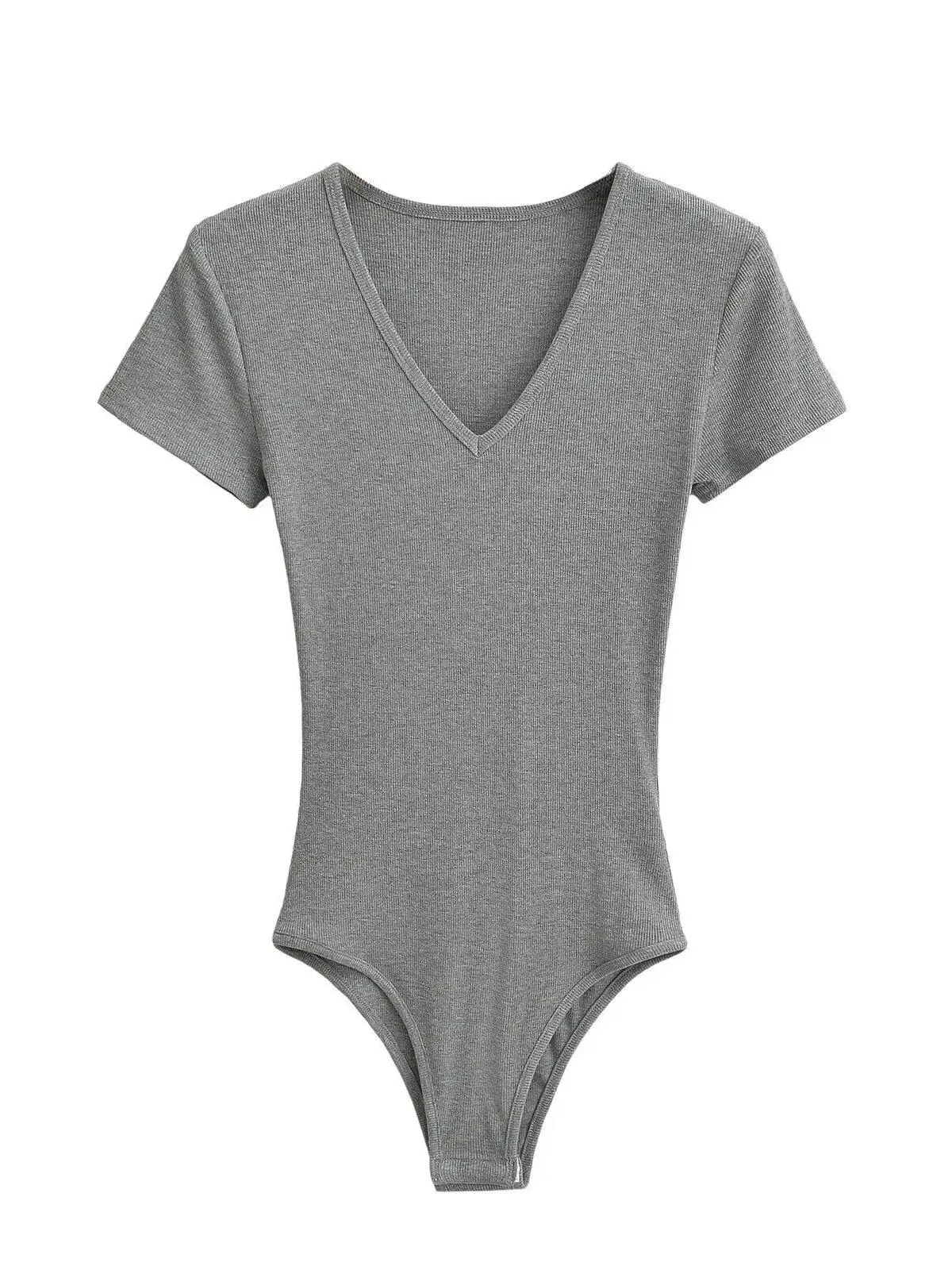 Combinaison sexy et épicée pour femme, t-shirt à col en V, coupe ajustée, couleur unie, haut de rue, base de t-shirt, vêtements d'été
