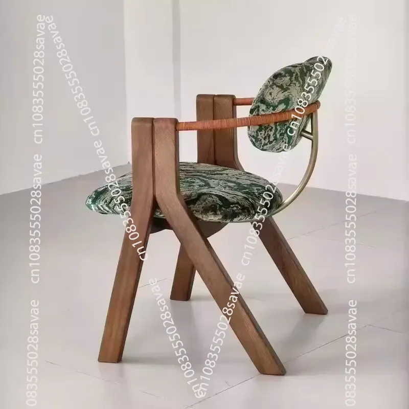 Light Luxury Marble Pattern Style Dining Chair Wooden Dining Chair for Hotel Restaurant Green Tone Marble Pattern Fabric